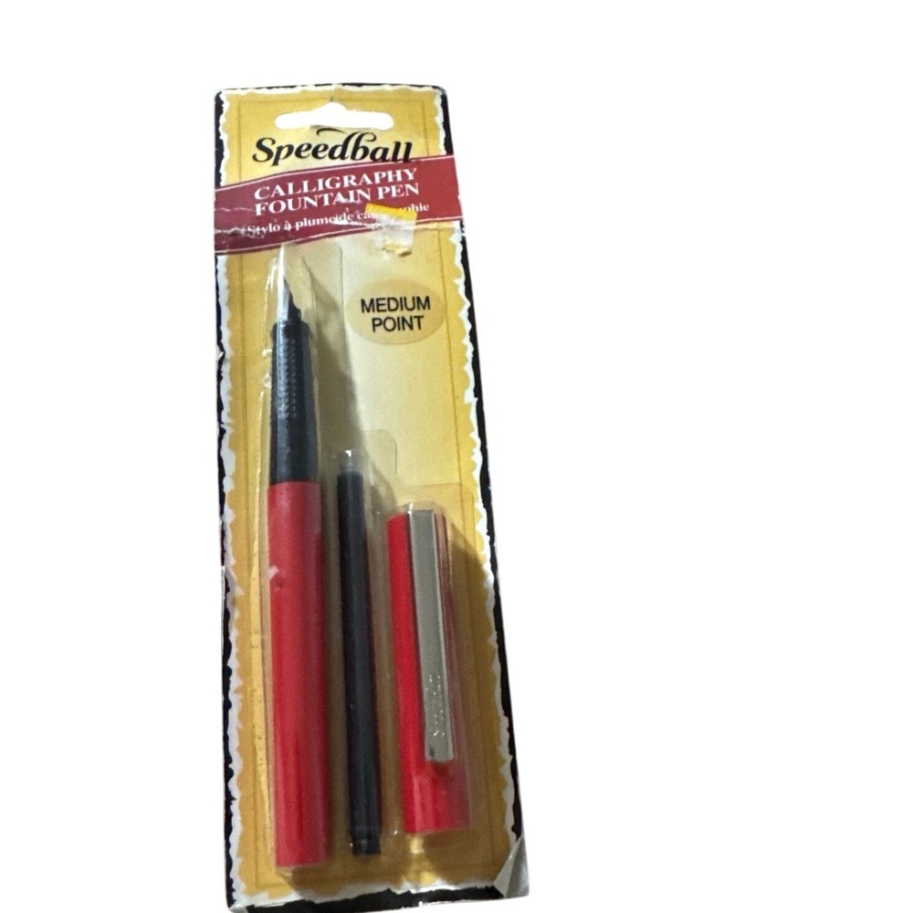 Speedball Calligraphy Fountain Pen Medium Point Red New 124HS NOS England 90s
